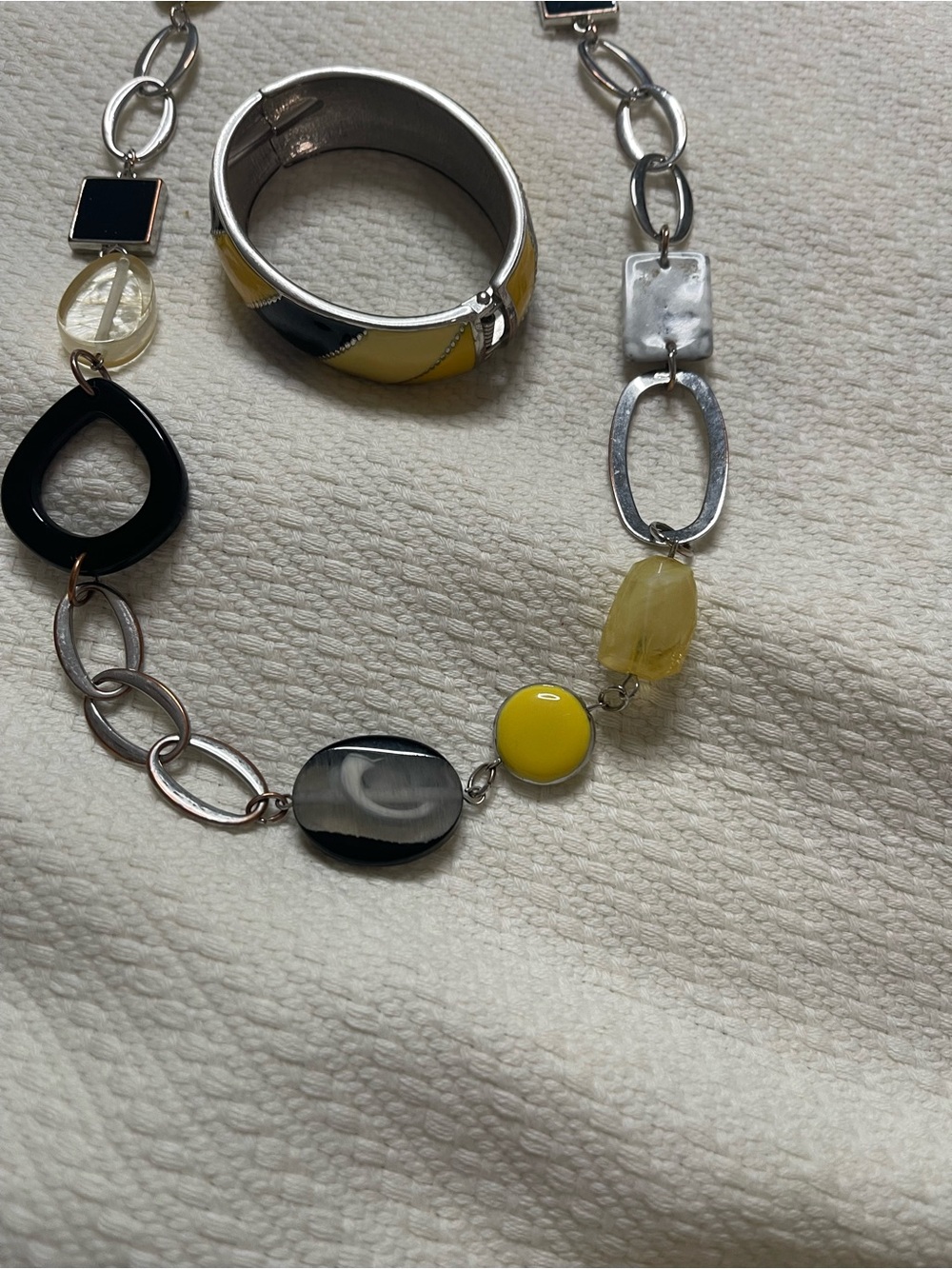 Yellow and Black Statement Necklace and Bangle Set